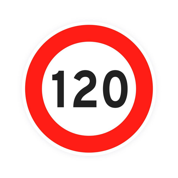 Limite di velocità 120 rotonda strada icona segno stile piatto disegno vettoriale illustrazione. - Vettoriali, immagini