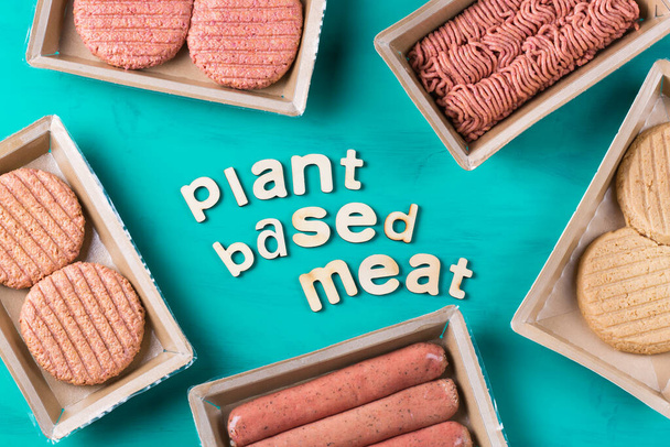 Разнообразие растительного мяса, пищевых продуктов для уменьшения углеродного следа - Фото, изображение