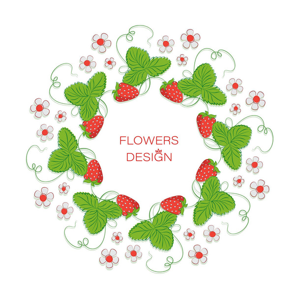 Strawberry berry. Vector frame. Round floral border. Design for label, poster, postcard. - Vector, Image