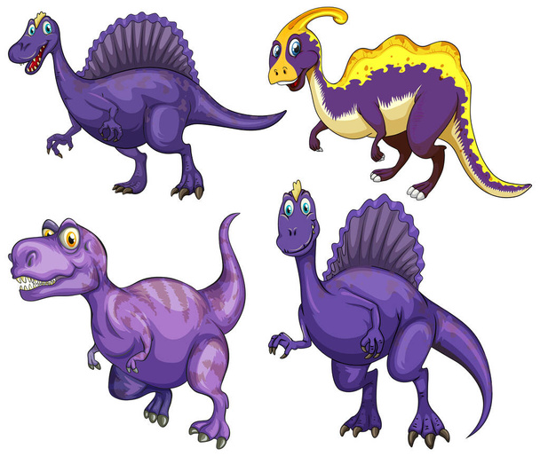 Set of purple dinosaur cartoon character illustration - Vector, Image