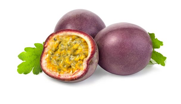 passion fruit with leaf on white background with clipping path - Photo, Image