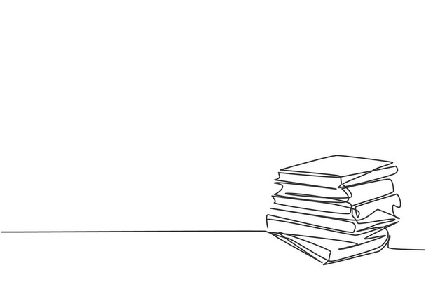 Jeden řádek kresba knih zásobníku. Hromada ikon knihy silueta pro vzdělávací koncept. Infographics, školní prezentace izolované na bílém pozadí. Grafická ilustrace kresby vektorů - Vektor, obrázek