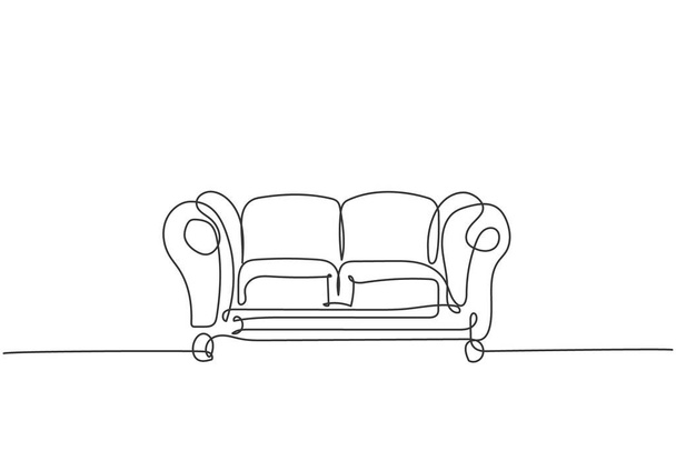 Egyetlen vonalas rajz drága luxus bőr kanapé otthoni készülék. Kényelmes kanapé nappalinak, bútorkoncepció. Dinamikus folyamatos vonalhúzás design grafikus vektor illusztráció - Vektor, kép