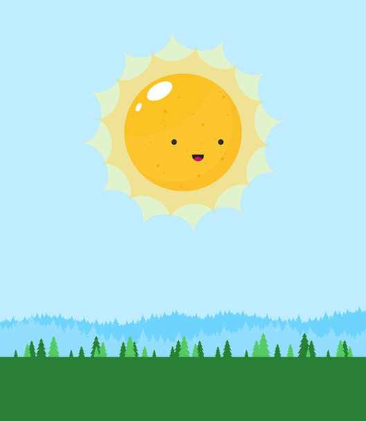 Flat vector funny cute sun with face  - Διάνυσμα, εικόνα