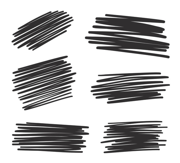 Escoamento desenhado à mão. Cursos simples abstratos à mão. Ilustração em preto e branco - Vetor, Imagem