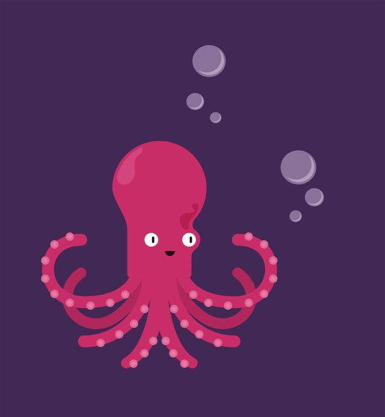 Pink octopus, sea creature in flat design. character vector illustration. - Вектор, зображення
