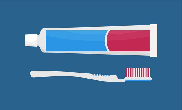 Toothbrush and toothpaste isolated on a flat background vector illustration. - Vektor, obrázek