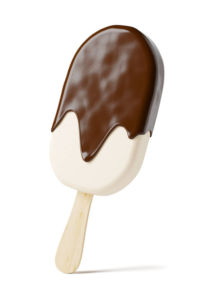 Barra de sorvete de sundae branco em pau de madeira isolado em fundo branco. ilustração de renderização 3d. - Foto, Imagem