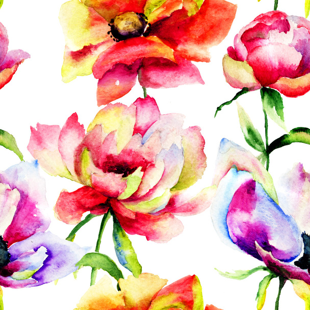Seamless patterns with Beautiful flowers - Foto, afbeelding