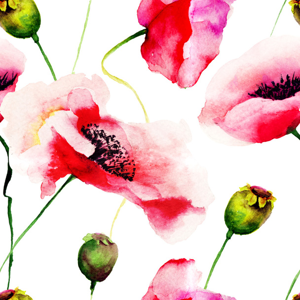 Stylized Poppy flowers illustration - Fotoğraf, Görsel