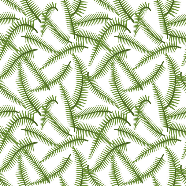 Einfache minimale grüne Farnblätter tropisches nahtloses Muster. Weißer Hintergrund. - Vektor, Bild