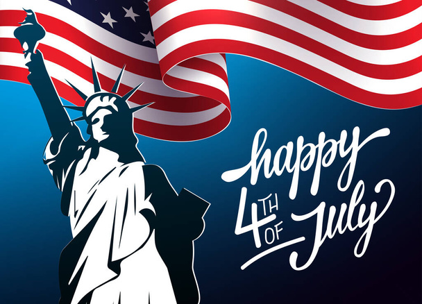 Ilustração azul com acenando bandeira dos EUA, dia da independência, elemento de design. - Vetor, Imagem