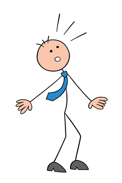 Stickman businessman character looking up and surprised, vector cartoon illustration. Black outlined and colored.  - Vector, Image