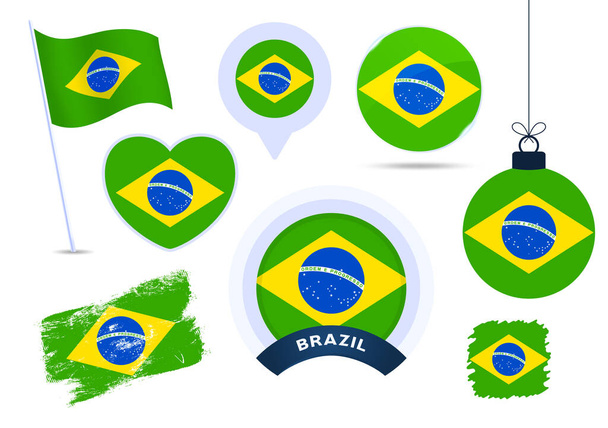 brazil flag vector collection. big set of national flag design elements in different shapes for public and national holidays in flat style. - Vettoriali, immagini