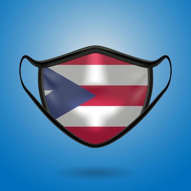 Realistische medizinische Schutzmaske mit Nationalflagge von Puerto Rico. Gesundheitswesen und medizinisches Konzept Mit der Fahne. Vektorillustration. - Vektor, Bild