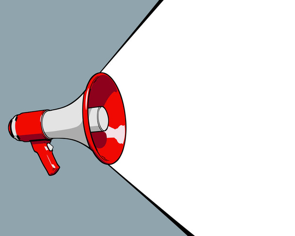 Icona megafono rosso con spazio di copia vuoto per il testo. Modello per pubblicità e business. Illustrazione vettoriale su sfondo grigio - Vettoriali, immagini