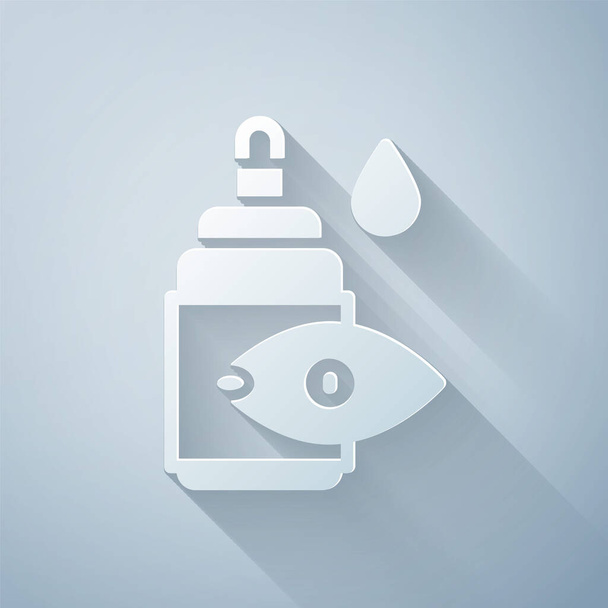 Paper cut Eye drop bottle icon isolated on grey background. Paper art style. Vector. - Vector, Image