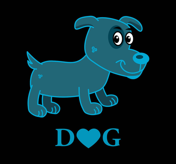 Милая маленькая голубая собачка с собачьим текстом и сердцем - Вектор,изображение