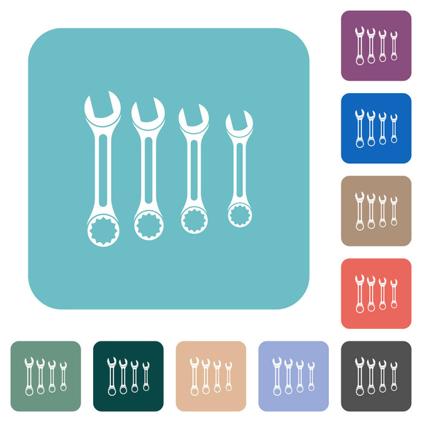 Set of wrenches white flat icons on color rounded square backgrounds - Vector, Image