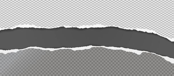 Tiras de papel cinzento rasgadas e rasgadas ao quadrado com sombra suave estão no fundo preto para texto. Ilustração vetorial - Vetor, Imagem