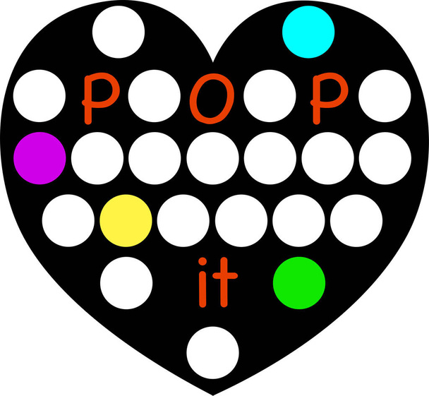 Pop it juguete popular antiestrés. Corazón de silicio como juguete para niños y adolescentes. Forma negra - Vector, Imagen
