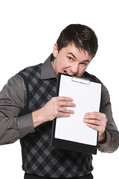 Excited man with blank board - Photo, Image