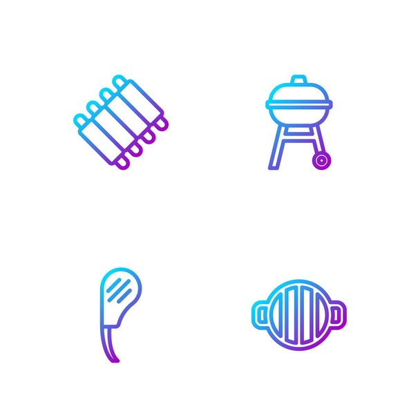 Set line Barbecue grill, Rib eye steak, Grilled pork bbq ribs and . Gradient color icons. Vector - Vector, Image