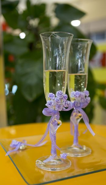 Glasses with champagne bridal wedding day - Photo, Image