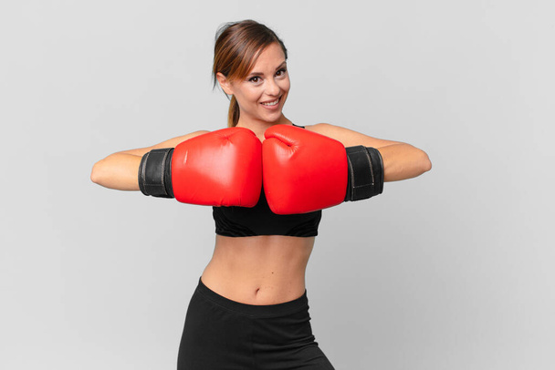 young pretty woman fitness and boxing concept - Photo, image