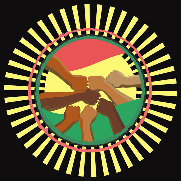 Ilustração de mãos pretas. Bandeira Pan-Africana. Celebração do Dia da Liberdade. Dia da Liberdade de Junho - Vetor, Imagem