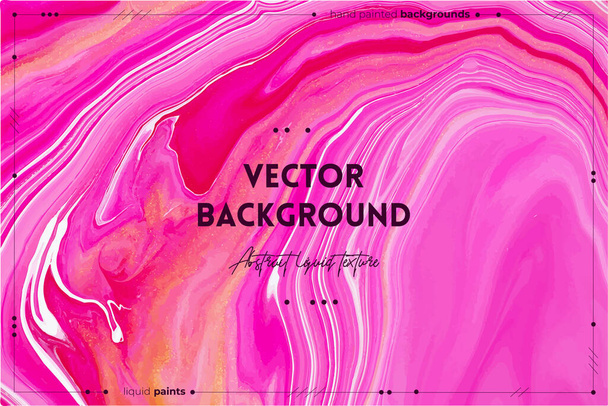 Fluid art texture. Abstract backdrop with swirling paint effect. Liquid acrylic artwork with flows and splashes. Mixed paints for posters or wallpapers. Golden, red and pink overflowing colors. - Vector, afbeelding