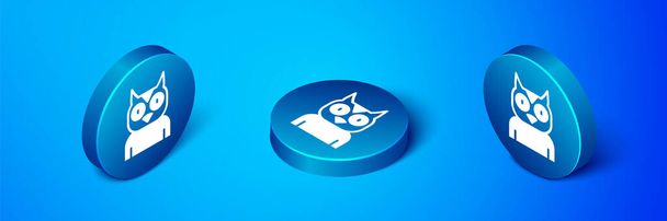 Isometric Owl bird icon isolated on blue background. Animal symbol. Blue circle button. Vector. - Vector, Image