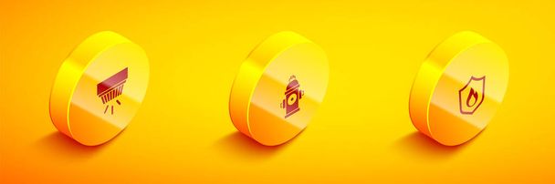 Set Isometric Smoke alarm system, Fire hydrant and protection shield icon. Vector - Vector, Image
