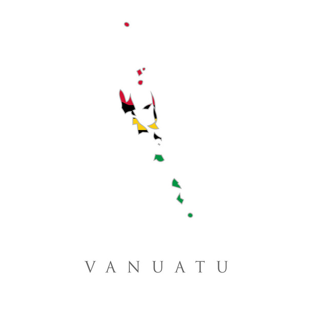 Карта Вануату высокого разрешения с флагом страны. Флаг Вануату наложен на детальную карту, выделенную на белом фоне. Концепция путешествий и путешествий по стране - Вектор,изображение