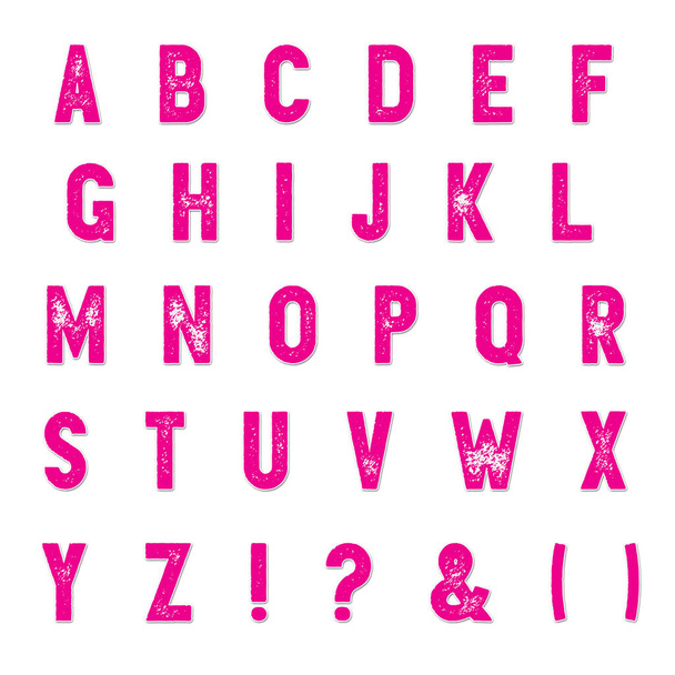 Distressed Alphabet  Pink, Sticker Style in Upper Case Letters - Fotoğraf, Görsel