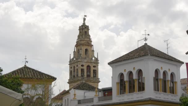 Колокольня видна с площади Plaza Agrupacion De Cofradias - Кадры, видео