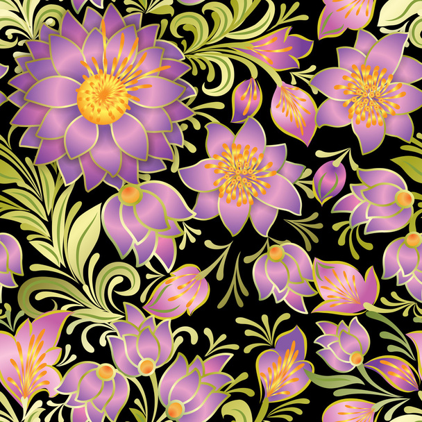 αφηρημένη vintage άνευ ραφής floral στολίδι που απομονώνονται σε ένα μαύρο - Διάνυσμα, εικόνα