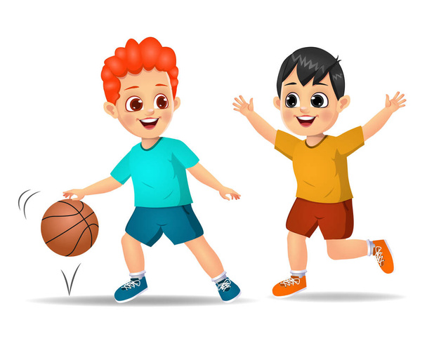 милый мальчик играет в баскетбол - Вектор,изображение