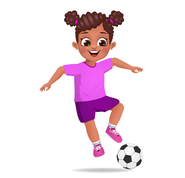 χαριτωμένο κορίτσι παίζει ποδόσφαιρο - Διάνυσμα, εικόνα
