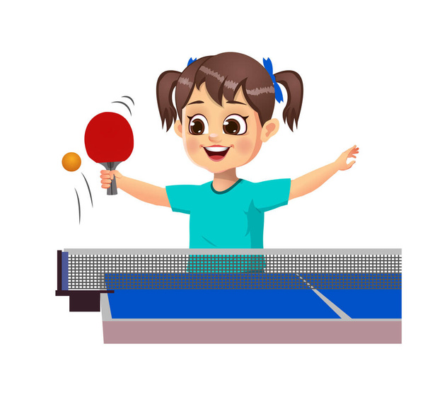 bonito menina criança jogar tênis de mesa - Vetor, Imagem