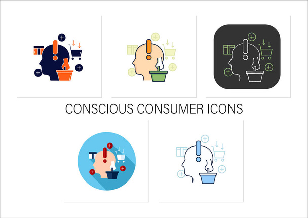 Σύνολο συνειδητών εικονιδίων καταναλωτών - Διάνυσμα, εικόνα