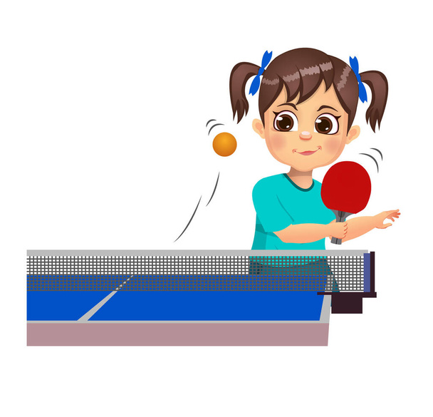 niedliches Mädchen Kind spielt Tischtennis - Vektor, Bild