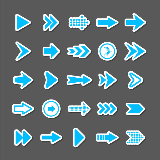 Colorful arrow stickers set. Blue cursor icons, pointers collection. Simple arrows in different shapes. Next, back web signs. Vector illustration. - Vector, Image