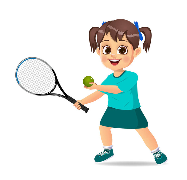 bonito menina miúdo jogar tênis - Vetor, Imagem