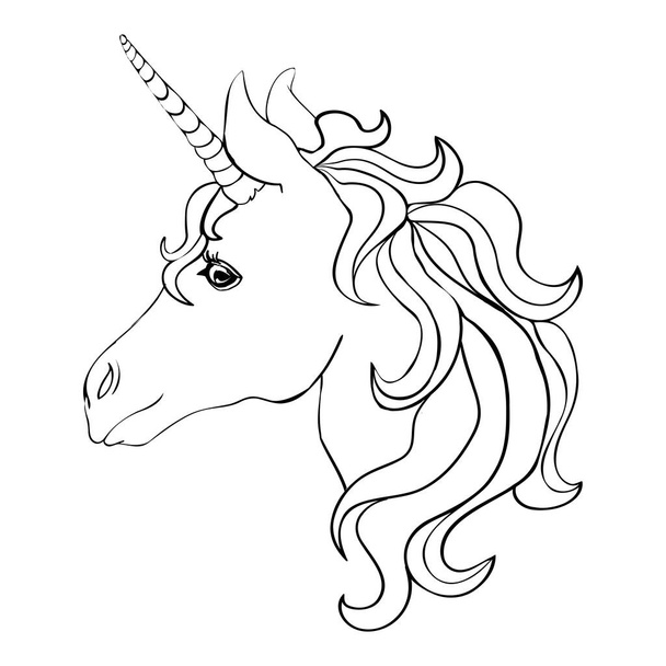 Unicorn, hand drawn vector linen illustration for logotype, coloring book, greeting card. - Wektor, obraz