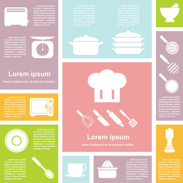 Płaska konstrukcja interfejs kuchnia zestaw ikon - Wektor, obraz