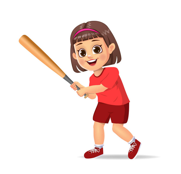 aranyos lány gyerek baseballozik - Vektor, kép