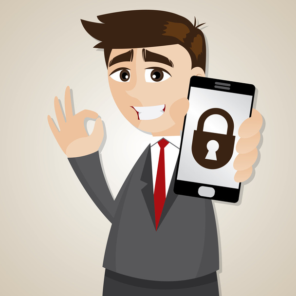 Cartoon businessman with locking smartphone - Vector, Image