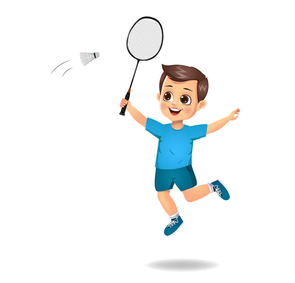 niedlichen Jungen Kind Badminton spielen - Vektor, Bild