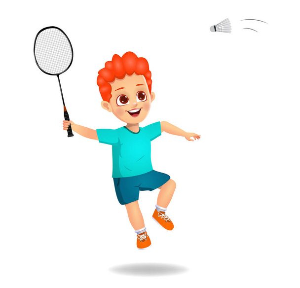 cute boy kid playing badminton - Vector, Image